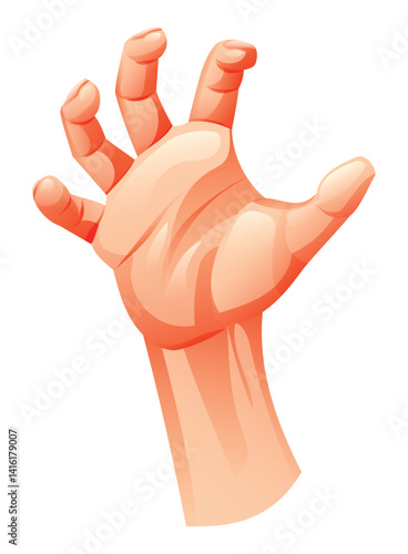 Hand in grabbing gesture with fingers widely spread. Vector cartoon illustration