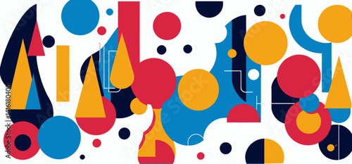 Modern Abstract Art Colorful Geometric Shapes Design_Circles Triangles and Rectangles in Bold Primary Colors_Contemporary Wall Art Decor