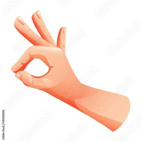 OK hand gesture with fingers forming a circle in cartoon style. Vector illustration