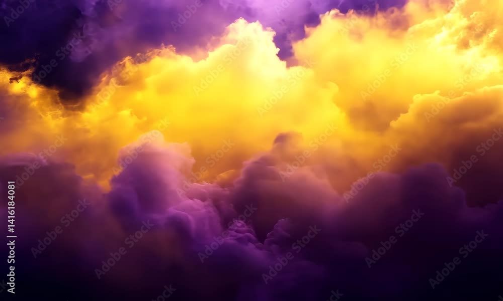 Majestic View Of Dramatic Purple And Yellow Clouds Illuminated By Soft Golden Light Majestic View Of Dramatic Purple And Yellow Clouds Illuminated By Soft Golden Light