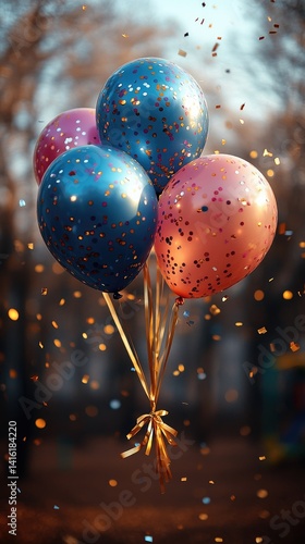 Wallpaper Mural Colorful Balloon Bouquet with Golden Ribbon, Celebrating International Children's Day with Joy and Playfulness Torontodigital.ca