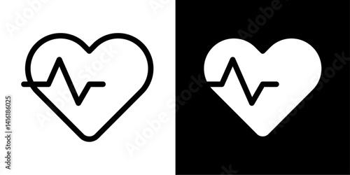 heart rate line and glyph icon, outline and glyph vector sign, linear and glyph style pictogram isolated on white and black. crossfit symbol, logo, icon, illustration