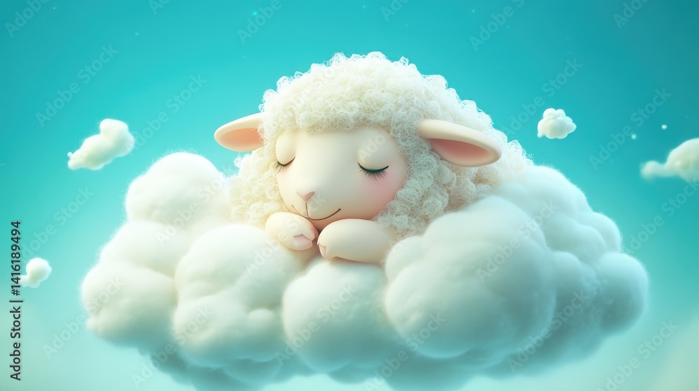 Dreamland Sheep: A tranquil cartoon sheep rests peacefully amidst soft clouds, embodying serenity and peaceful slumber, rendered in vibrant tones to captivate the viewer. Dreamland Sheep: A tranquil cartoon sheep rests peacefully amidst soft clouds, embodying serenity and peaceful slumber, rendered in vibrant tones to captivate the viewer.