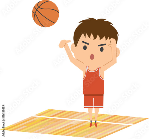 シュートを打つ男子バスケットボール選手のイメージイラスト