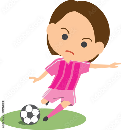 ボールを蹴る女子サッカー選手のイメージイラスト
