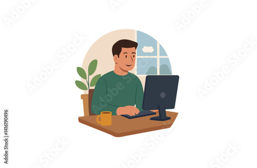 man using computer vector image