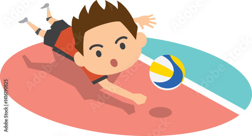 バレーボールでレシーブをする男子選手のイメージイラスト