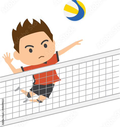 バレーボールでスパイクを打つ男子選手のイメージイラスト