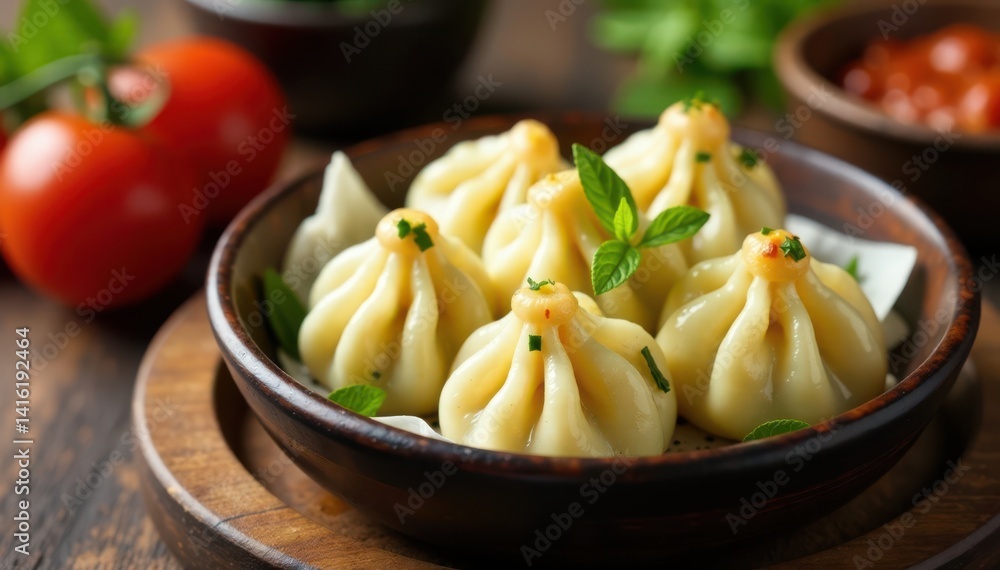 Steamed dumpling filled with cheese and herbs in a traditional Italian setting, steaming, Italy, food Steamed dumpling filled with cheese and herbs in a traditional Italian setting, steaming, Italy, food