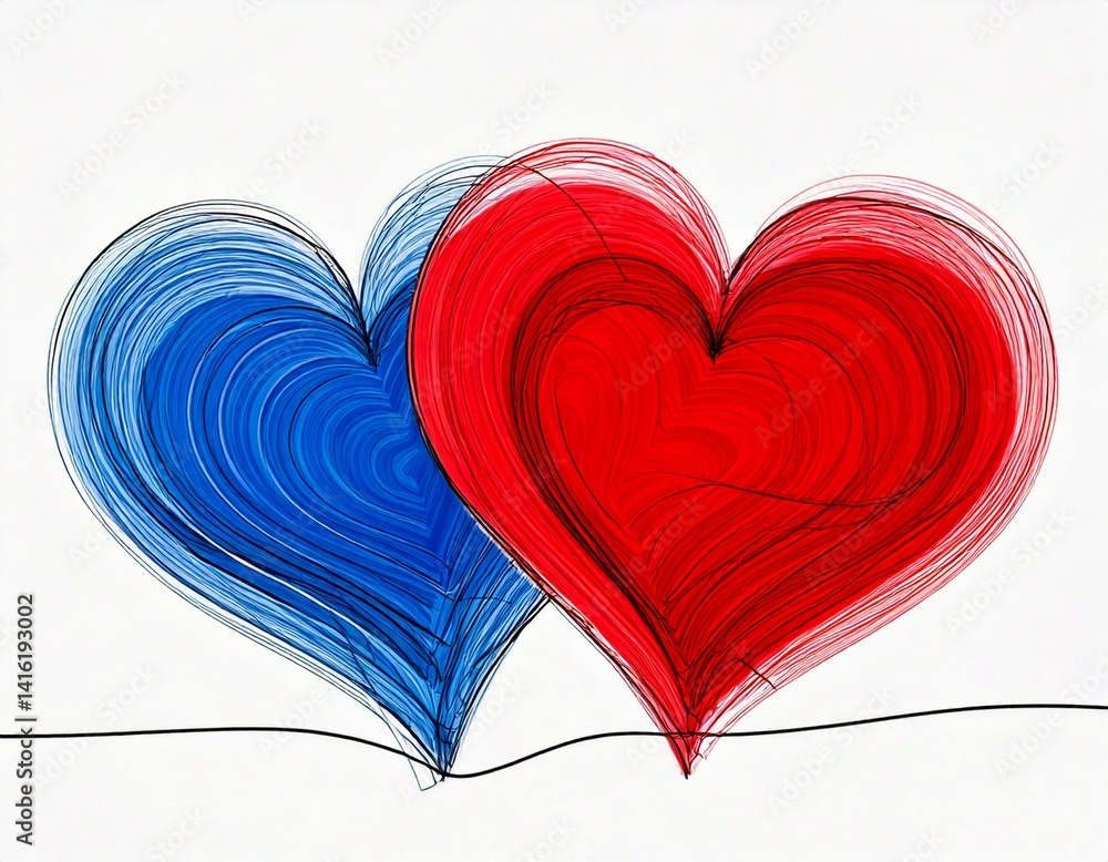 Continuous line drawing of two hearts on transparent background. Banner for valentine's day Continuous line drawing of two hearts on transparent background. Banner for valentine's day