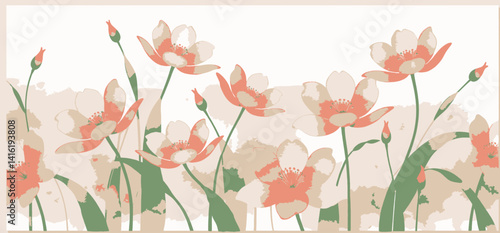 Watercolor Floral Painting_Pink and Peach Flower Art_Botanical Illustration_Springtime Bloom Design_Elegant Flower Background_Floral Arrangement Image