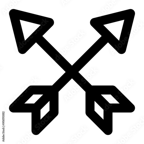 arrow cross archer archery weapon. outline icon style for navigation, multimedia, and user interface.