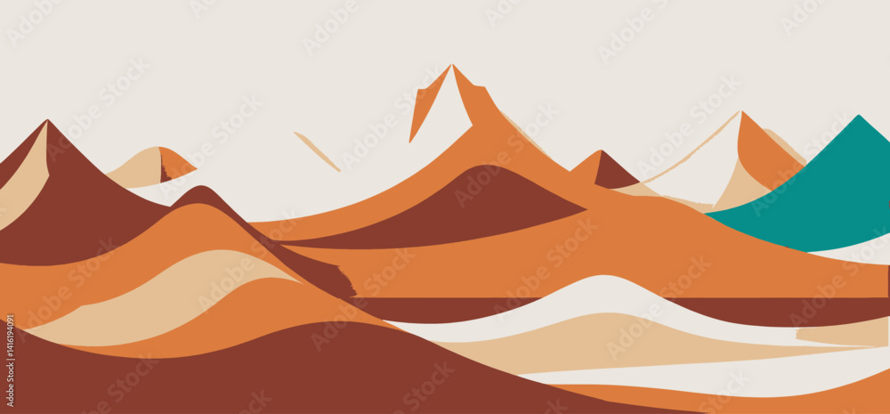 Abstract Mountain Landscape Artwork_Modern Geometric Design with Warm Earth Tones and a Touch of Teal_Contemporary Wall Art for Home Decor_Minimalist Style Mountain Illustration Abstract Mountain Landscape Artwork_Modern Geometric Design with Warm Earth Tones and a Touch of Teal_Contemporary Wall Art for Home Decor_Minimalist Style Mountain Illustration