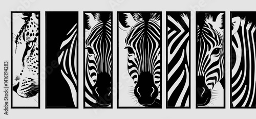 Black and White Animal Wall Art Prints_ Modern Zebra and Leopard Framed Artwork Set_ Stylish Home Decor for Living Room_ Minimalist African Wildlife Theme