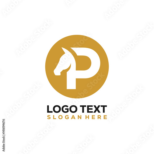 Letter p with negative space of horse logo icon