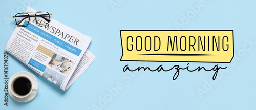 Newspaper, eyeglasses and c...