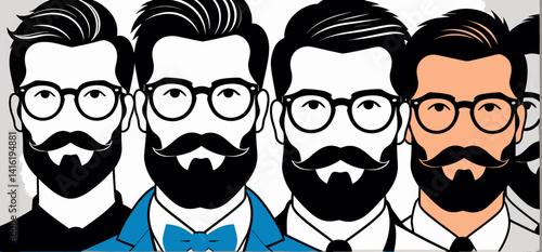 Hipster_Men_with_Beards_and_Glasses_Diverse_Lineup_of_Stylized_Faces_Modern_Illustration_of_Men_with_Facial_Hair_Creative_Beard_Designs_Fashionable_Gentlemen_Portraits