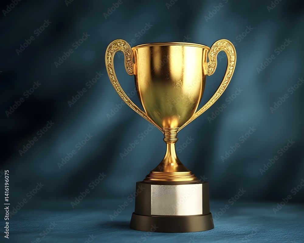 shimmering golden trophy cup symbolizing victory and success 3d illustration , reflecting subtle refinement shimmering golden trophy cup symbolizing victory and success 3d illustration , reflecting subtle refinement
