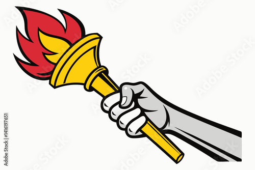 Hand Holding a Brightly Burning Torch Vector Illustration