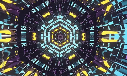 Wallpaper Mural digital fractal animation video with vibrant geometric tunnel changing shapes and angles in an endless shifting pattern Torontodigital.ca