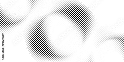 Monochrome round gradient halftone dots background. Vector illustration. Abstract regular pop art dots on white background
