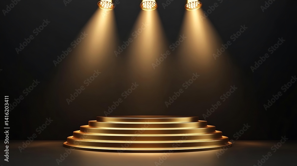 Obraz premium Golden Stage Podium with Spotlights Award Ceremony Winner Pedestal