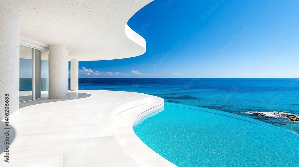Fototapeta premium Modern Infinity Pool Ocean View Villa Luxury Architecture