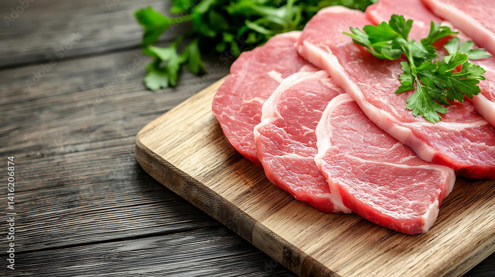 Slicing fresh pork chops kitchen counter food photography rustic setting close-up culinary art Slicing fresh pork chops kitchen counter food photography rustic setting close-up culinary art