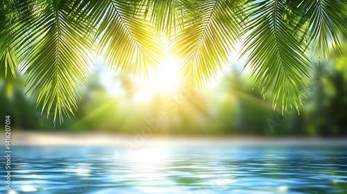 Wallpaper Mural Tropical Paradise  Palm Leaves  Ocean  Sunset Torontodigital.ca