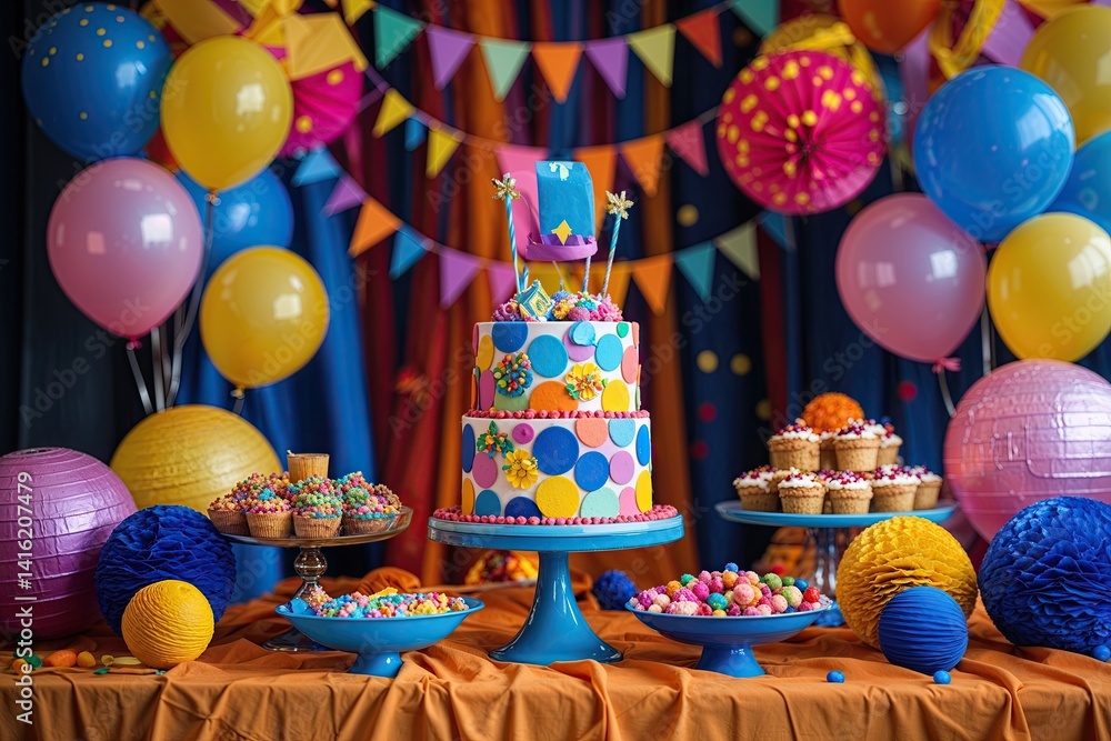 Fototapeta premium Joyous Birthday Celebration with Vibrant Ball Decor and Festivity