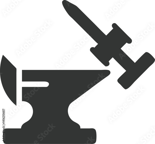 Anvil and Hammer Icon Isolated on Transparent Background Black Smith Equipment