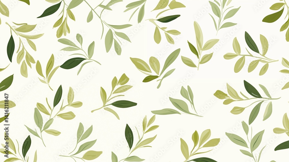 Seamless botanical leaf pattern in light green tones on cream background for nature-inspired wallpaper and prints. Seamless botanical leaf pattern in light green tones on cream background for nature-inspired wallpaper and prints.