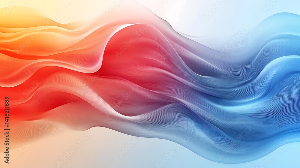 Fototapeta premium Abstract Waves of Blue and Red, Abstract waves of blue and red blend seamlessly, creating a dynamic flow