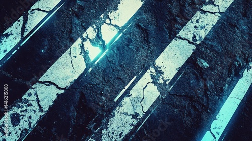 Wallpaper Mural Abstract Dark Road Surface with Cracked Lines and Blue Light Accents for Creative Background Design Torontodigital.ca