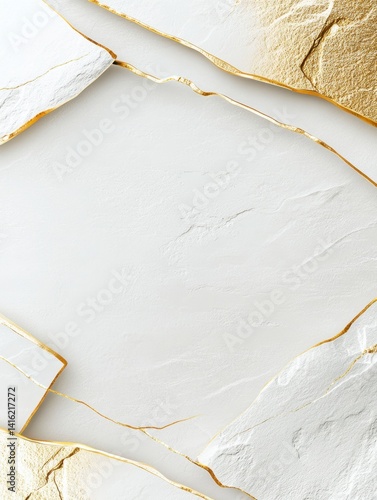 Abstract white and gold cracked stone design
