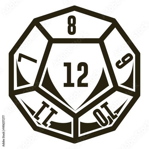 Dice D12 Natural 12 Top view Vector