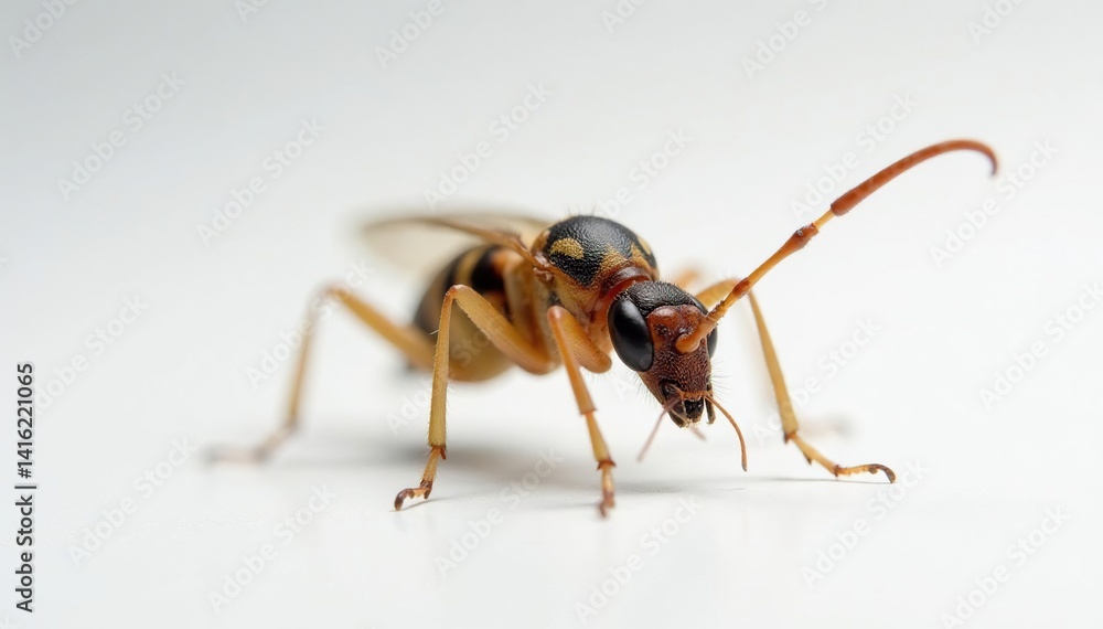 Close-up of single insect on white background, texture, design Close-up of single insect on white background, texture, design
