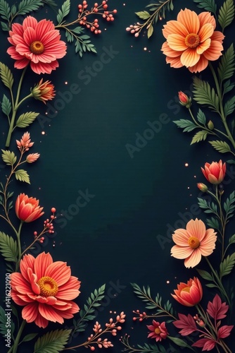 Intricate floral patterns on charcoal background, seamless pattern, floral design