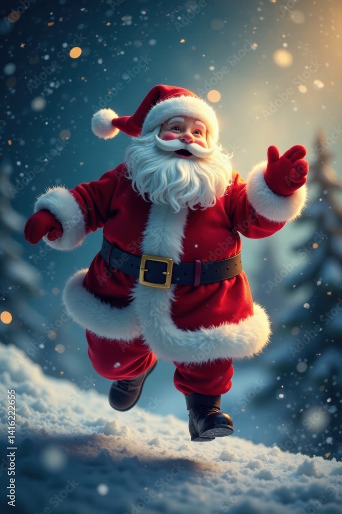 Jolly Santa Claus floats amidst a halo of light, holiday decor, office decor Jolly Santa Claus floats amidst a halo of light, holiday decor, office decor