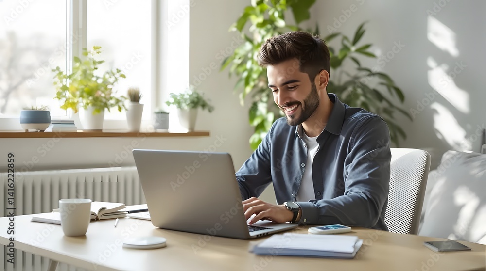Realistic Remote Work Scene for Hero Section Realistic Remote Work Scene for Hero Section
