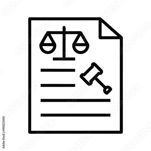Law Line Icon Scales of Justice and Gavel on Paper Icon