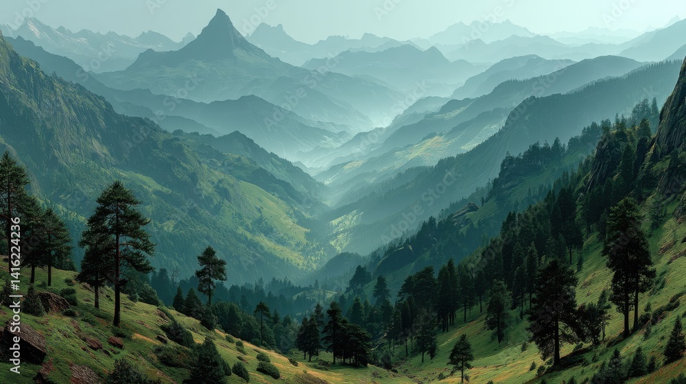 Fototapeta premium a green mountain range with trees and hills,stock photo