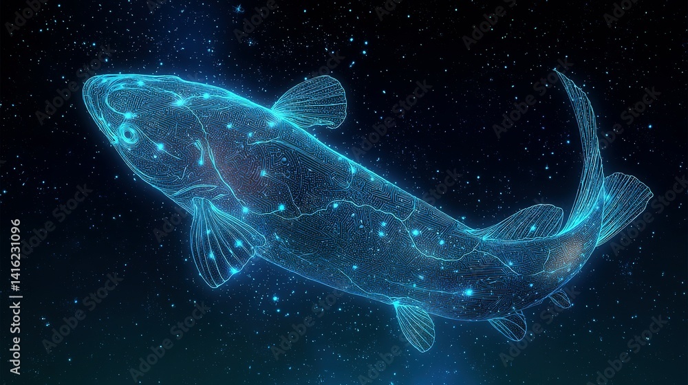 Fototapeta premium Astral fish design, digitally rendered.