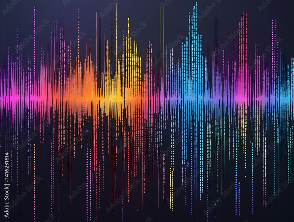 Colorful glowing soundwave spectrum pattern with abstract digital bars on black background, perfect for music, audio editing, and technology-themed creative visuals.
Colorful glowing soundwave spectrum pattern with abstract digital bars on black background, perfect for music, audio editing, and technology-themed creative visuals.