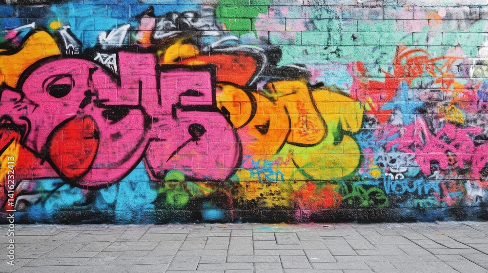 Obraz premium Graffiti mural on brick wall showcasing colorful street art
