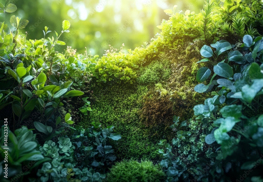 Lush Green Mossy Garden Wall Vibrant Nature Background Eco Friendly Greenery Texture