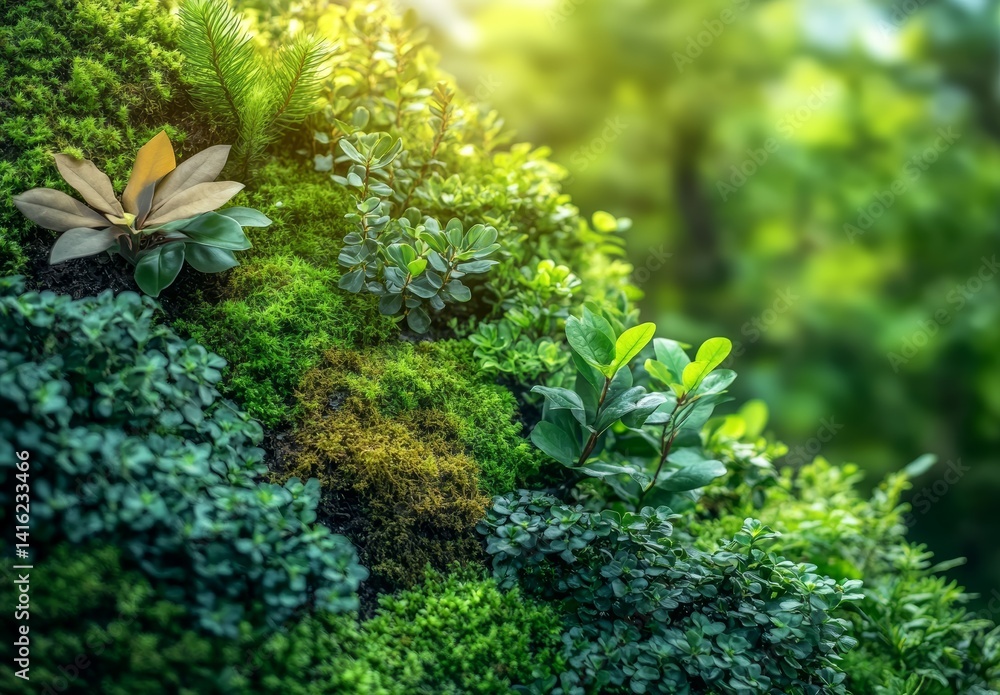 Lush Green Mossy Landscape Vibrant Spring Foliage Nature Background