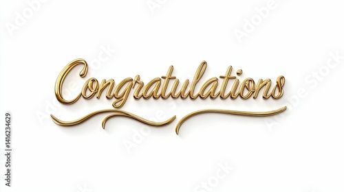 Elegant Script Congratulations Text in Gold Color with Curves