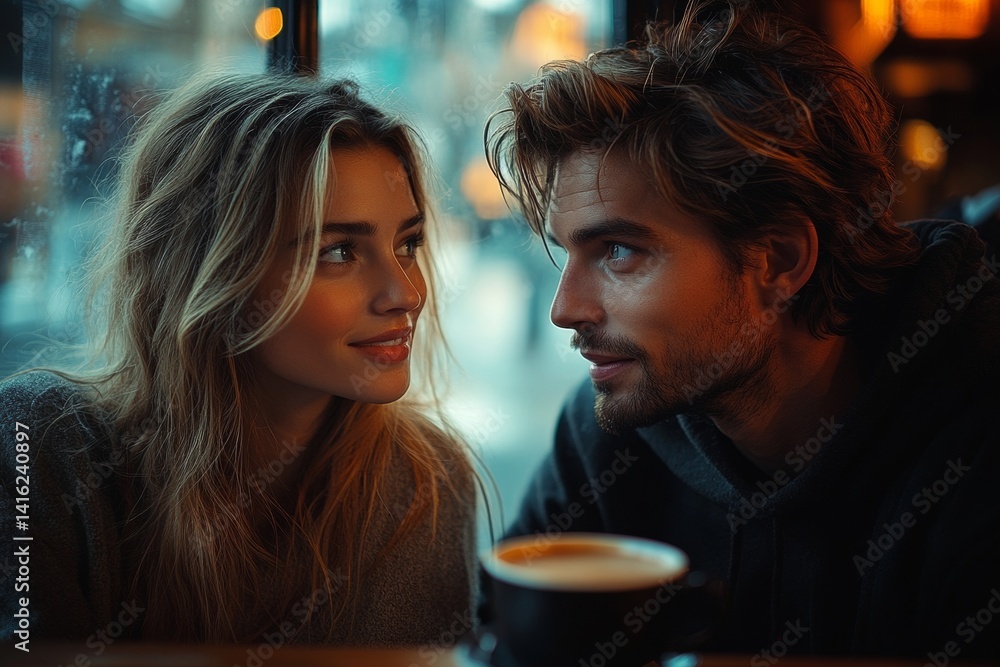 Romantic Encounter in a Cozy Cafe Urban Setting Portrait Photography Warm Intimate Viewpoint Romantic Encounter in a Cozy Cafe Urban Setting Portrait Photography Warm Intimate Viewpoint