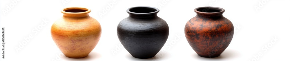 Three handcrafted ceramic vases in various colors Three handcrafted ceramic vases in various colors